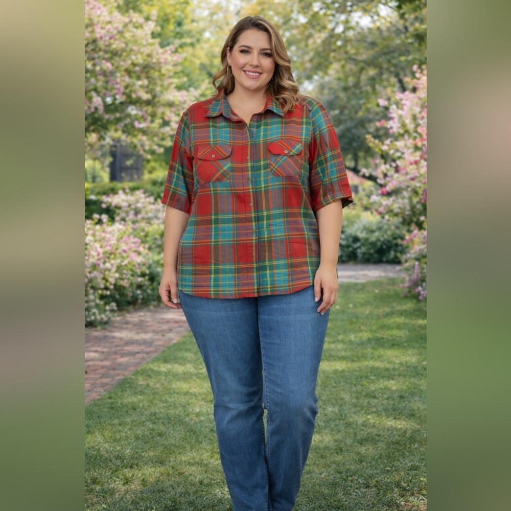 Diane Von Furstenberg Red Plaid Button Down Vintage Shirt